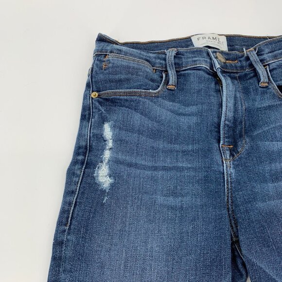 FRAME‎ Le High Skinny Jeans Raw Hem, Distressed, Shredded Knees Size 26 - Picture 2 of 11